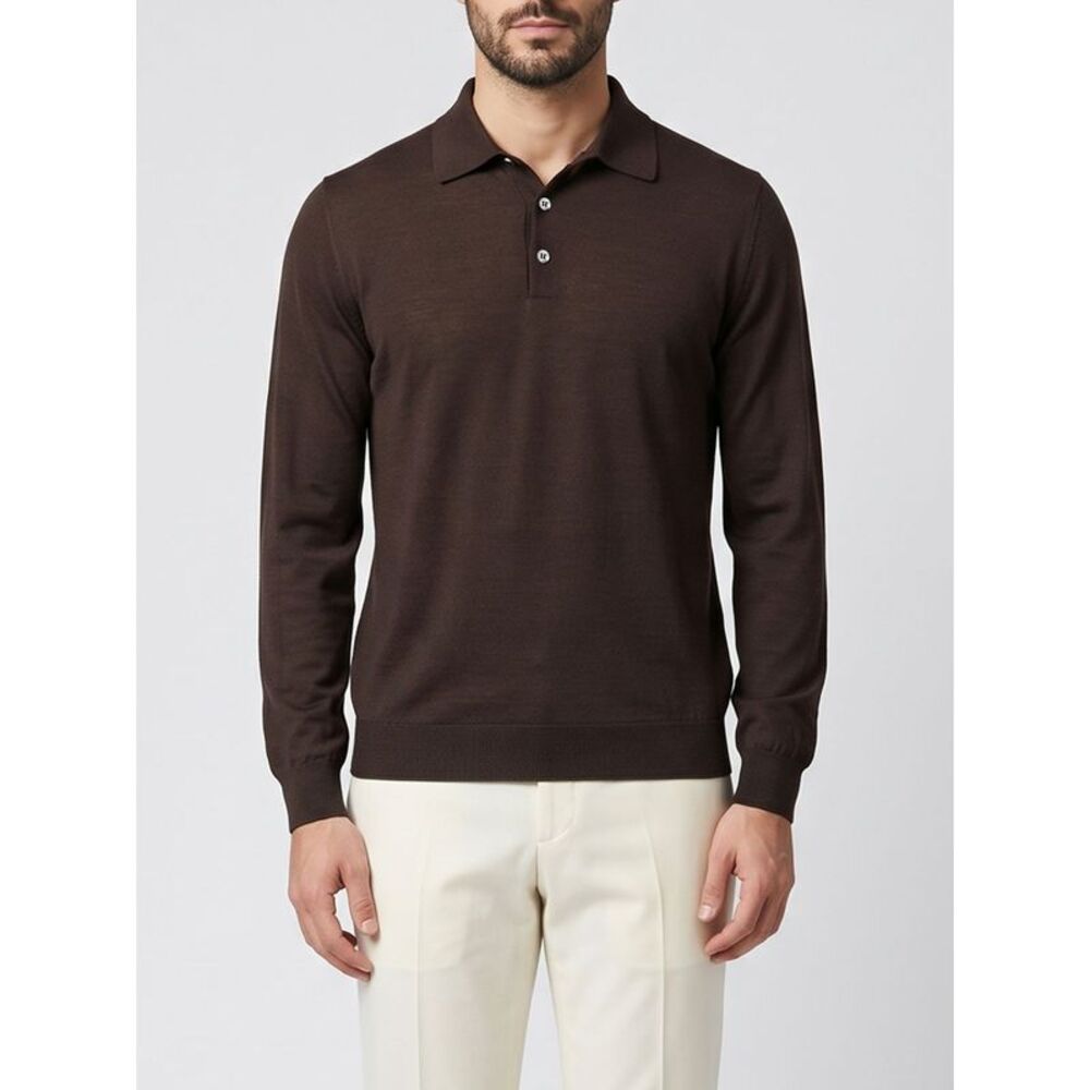 Lardini Men Lardini Long-Sleeved Three-Button Wool Knit Polo Shirt